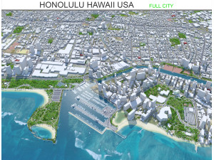 Honolulu Hawaii city USA 50km 3D Model