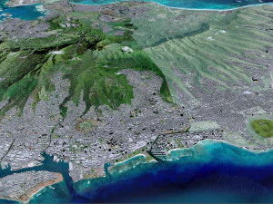 होनोलूलू हवाई शहर यूएसए 50 किमी 3D मॉडल