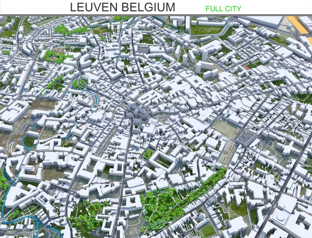 Leuven city Belgium 30km 3D Model .c4d .max .obj .3ds .fbx .stl .blend 