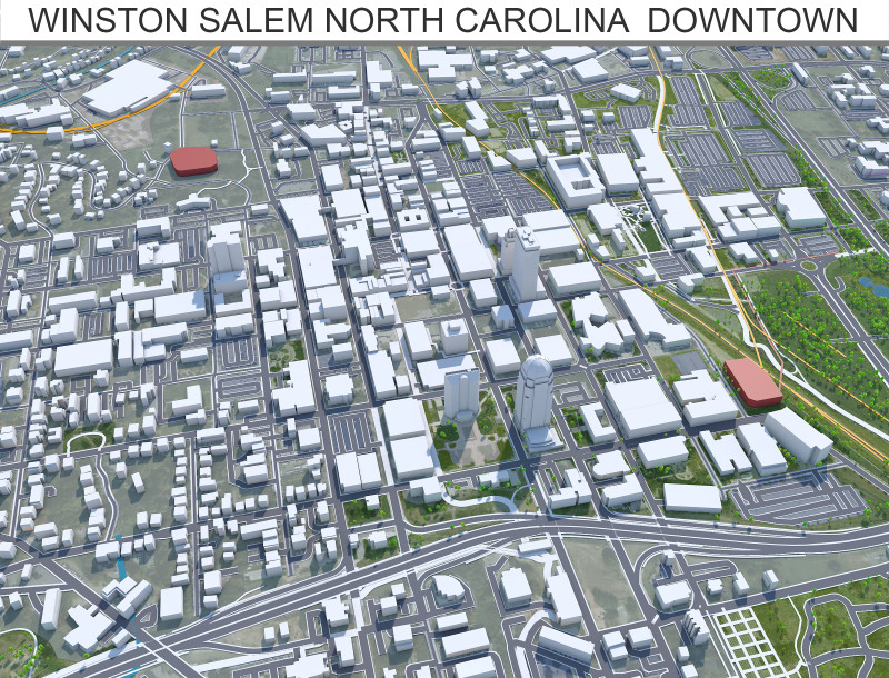 Winston salem downtown city north carolina usa 5km 3D Model .c4d .max .obj .3ds .fbx .stl .blend 
