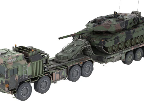 Caminhão militar Rheinmetall HX81 com tanque Troller Modelo 3D