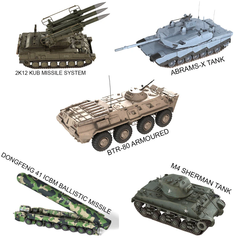 5 Military Vehicles Collection v15 3D Model .c4d .max .obj .3ds .fbx .stl .blend