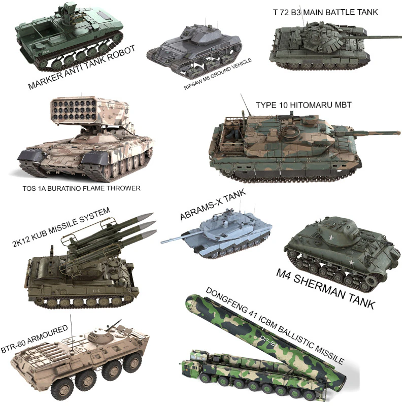 10 Military Vehicles Collection v7 3D Model .c4d .max .obj .3ds .fbx .stl .blend