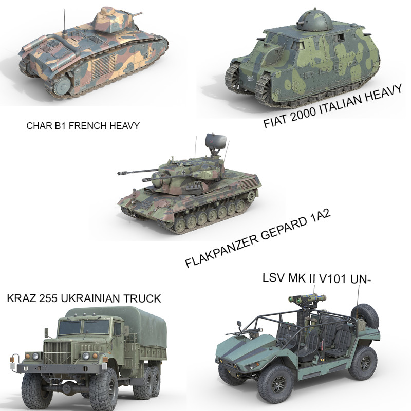5 Military Vehicles Collection V19 Model 3D .c4d .max .obj .3ds .fbx .stl .blend