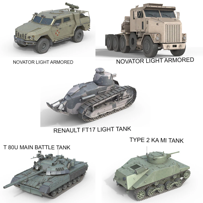 5 Military Vehicles Collection V20 3D Model .c4d .max .obj .3ds .fbx .stl .blend 