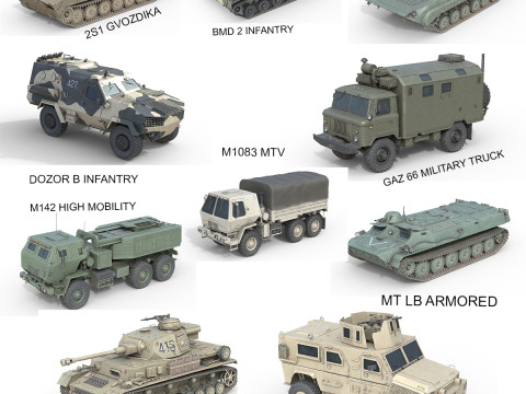 10 Military Vehicles Collection V10 3D Model