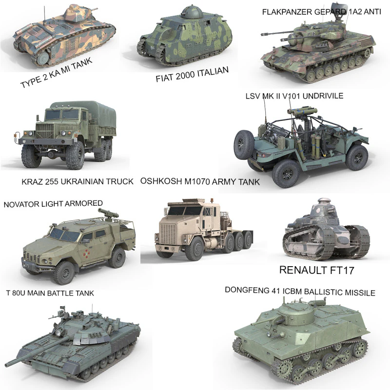 10 Collezione di veicoli militari V9 Modello 3D .c4d .max .obj .3ds .fbx .stl .blend