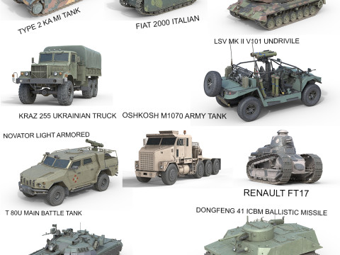 10 Military Vehicles Collection V9 3D 모델