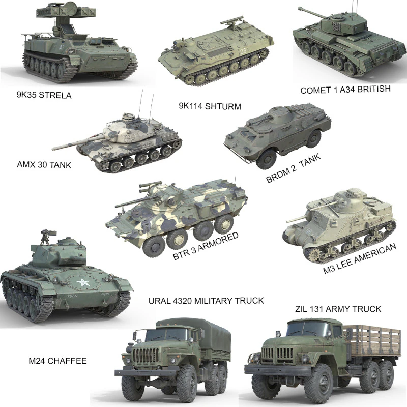 Cole&ccedil;&atilde;o de 10 ve&iacute;culos militares V11 Modelo 3D .c4d .max .obj .3ds .fbx .stl .blend 