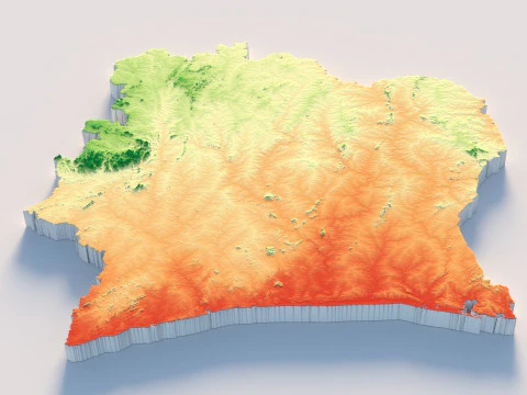 कोटे डी आइवर आइवरी कोस्ट इलाके का नक्शा 3D मॉडल