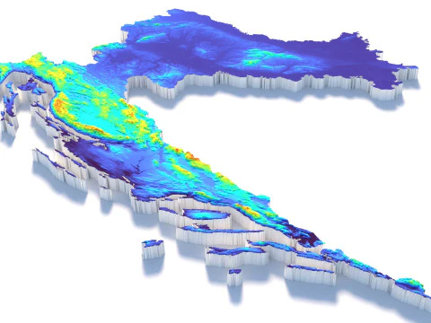 Croatia Hrvatska Terrain Map 3D Model