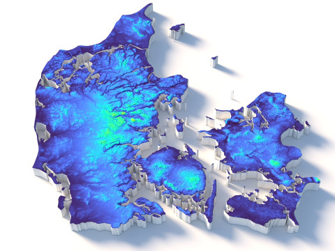 Denmark Terrain Map 3D Модель