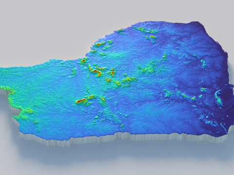 French Guiana Terrain Map 3D-Modell