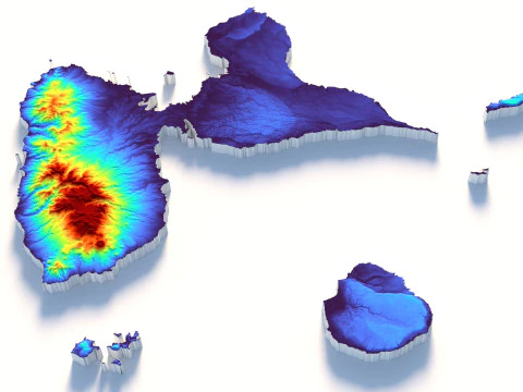 Mapa terenu Gwadelupy Model 3D