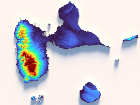 Guadeloupe Terrain Map 3Dモデル