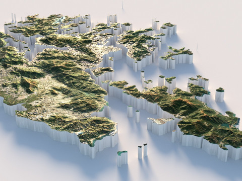 Hong Kong terrain map 3D Модель