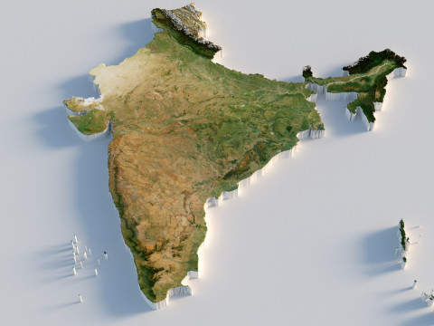 India Terrain Map Modello 3D