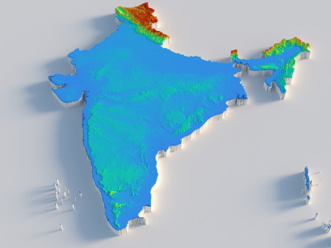 India Terrain Map Modello 3D