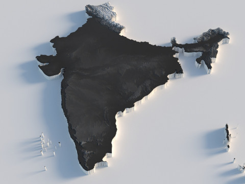 India Terrain Map Modello 3D