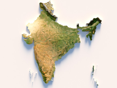 India Terrain Map Modello 3D