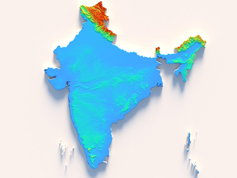 India Terrain Map Modello 3D