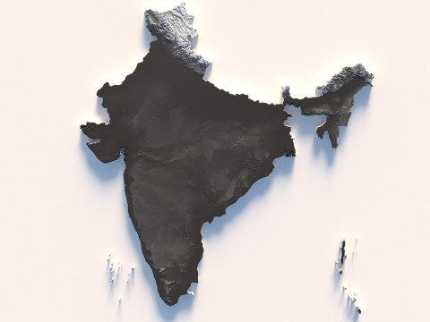 India Terrain Map Modello 3D