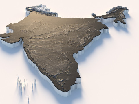 India Terrain Map Modello 3D
