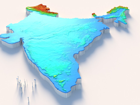India Terrain Map Modello 3D