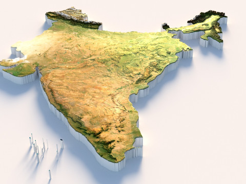 India Terrain Map Modello 3D