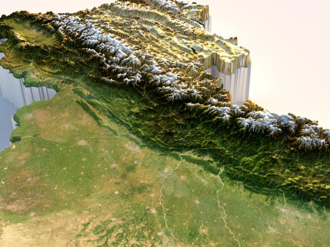 India Terrain Map Modello 3D