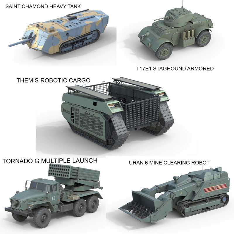 5 Military Vehicles Collection V30 3D Model .c4d .max .obj .3ds .fbx .stl .blend 