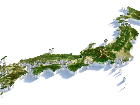 Japan Terrain Map 3D Model