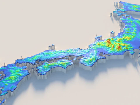 Japan Terrain Map 3D Model
