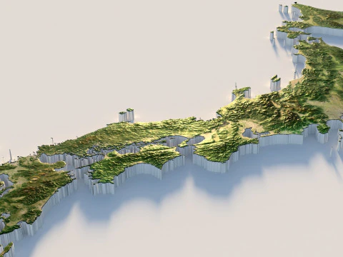 Japan Terrain Map 3D Model