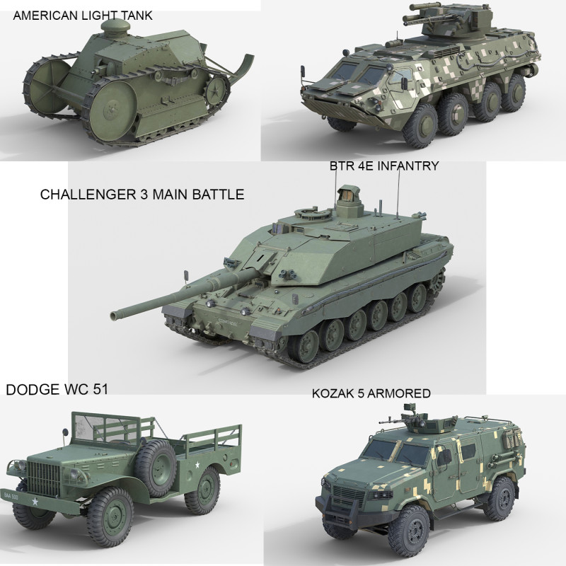 5 Military Vehicles Collection V29 Modelo 3D .c4d .max .obj .3ds .fbx .stl .blend