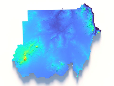 スーダンの地形図 3Dモデル