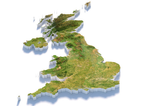 United Kingdom terrain map 3D-Modell