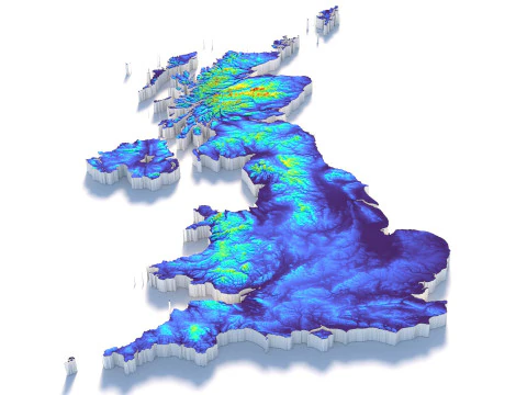 United Kingdom terrain map 3D Model