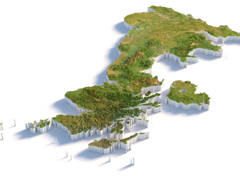 United Kingdom terrain map 3D-Modell