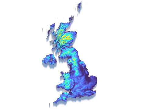 United Kingdom terrain map 3D Model