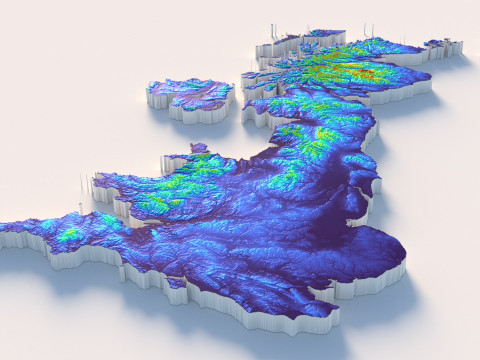 United Kingdom terrain map 3D-Modell