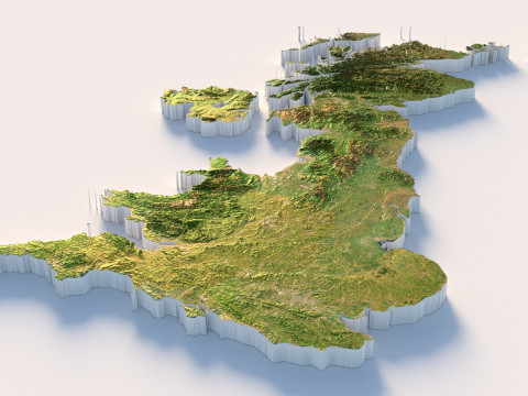 United Kingdom terrain map 3D-Modell