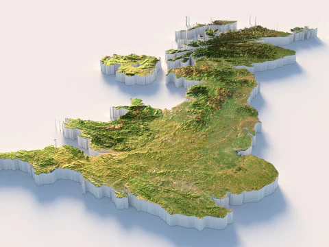 United Kingdom terrain map 3D Model