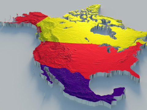 Usa Canada Mexico terrain map 3D Модель