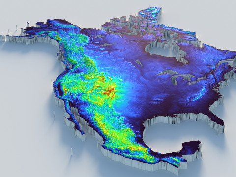 Usa Canada Mexico terrain map 3D Модель