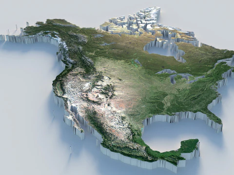 Usa Canada Mexico terrain map 3D Model
