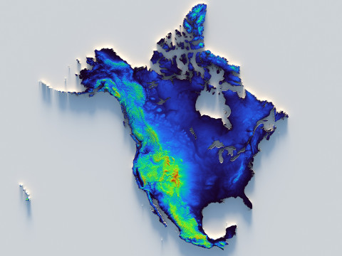 Usa Canada Mexico terrain map 3D Модель