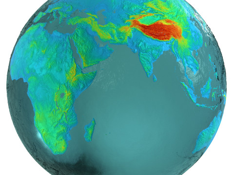 Earth Water 3D Globe Heightmap Shade 3D Model