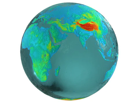 Earth Water 3D Globe Heightmap Shade 3D Model