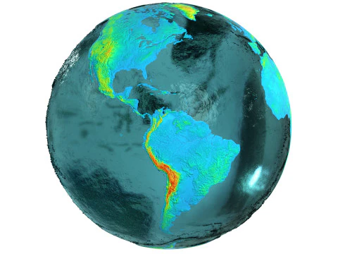 Earth Water 3D Globe Heightmap Shade 3D Model